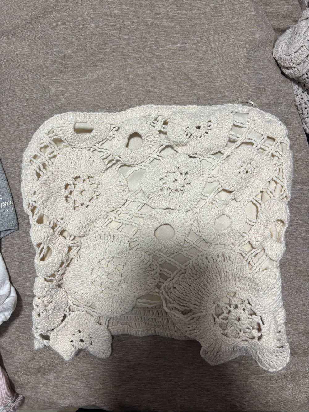 Crochet Floral Off-the-Shoulder Sweater Top in Cream
